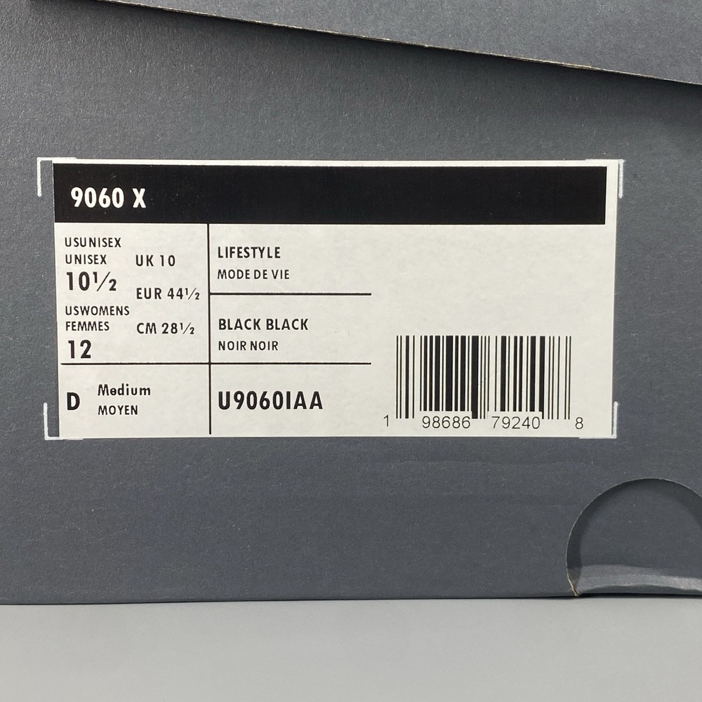 New Balance 9060 X Black Cement Mens 10.5 Womens 12 U9060IAA Shoes New With Box - Picture 11 of 12
